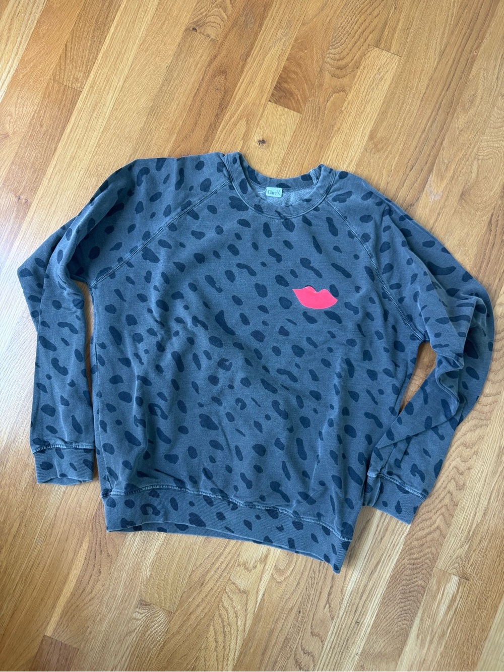 Clare V Gray Leopard-Print Crewneck Sweatshirt
